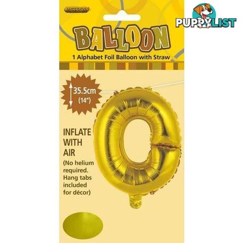 Gold O Alphabet Foil Balloon 35cm (14) - 9311965446644