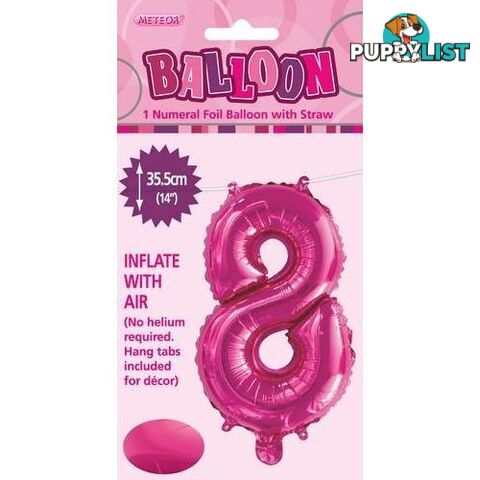 Hot Pink 8 Numeral Foil Balloon 35cm (14) - 9311965429081