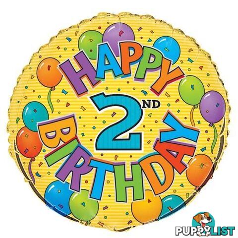 2nd Birthday 45cm (18) Foil Balloon Packaged - 011179532018