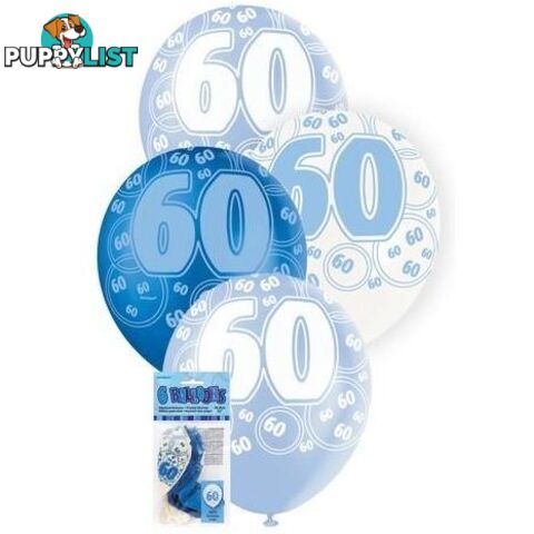 Glitz Blue 6 x 30cm (12) Latex Balloons - 60 - 011179808878