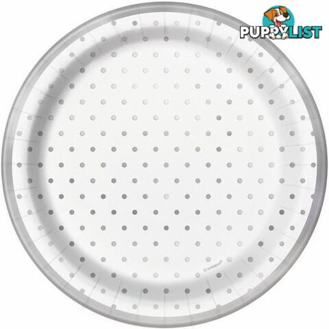 Foil Stamped Mini Dots Silver 8 x 18cm (7) Paper Plates - 011179725649