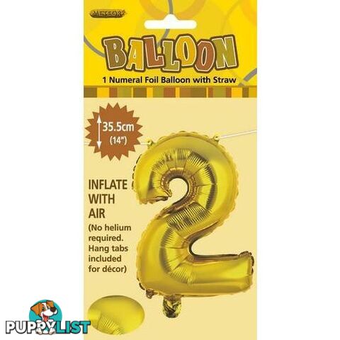 Gold 2 Numeral Foil Balloon 35cm (14) - 9311965428923