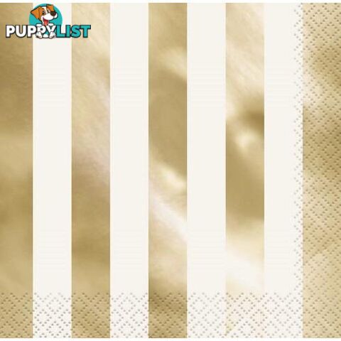 Foil Stamped Stripes Gold 16 Luncheon Napkins 2ply 33cm x 33cm (13 x 13) - 011179323128