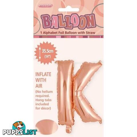 Rose Gold K Alphabet Foil Balloon 35cm (14) - 9311965447603