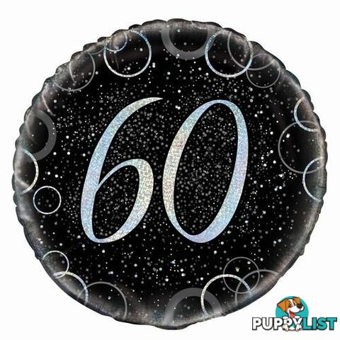 Glitz Silver 60th Birthday 45cm (18) Foil Balloon Packaged - 011179558247