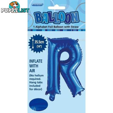 Royal Blue R Alphabet Foil Balloon 35cm (14) - 9311965447276