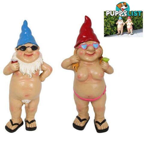 Standing Naked Drinking Garden Gnomes 2 Piece Set 29cm - 800279