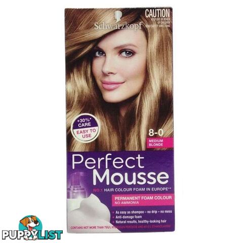 Schwarzkopf Perfect Mousse Permanent Hair Colour Foam 8 0 Medium Blonde 3Pk - 900054