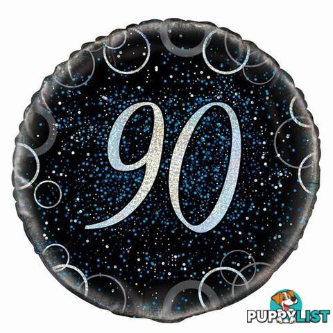 Glitz Blue 90th Birthday 45cm (18) Foil Balloon Packaged - 011179558148