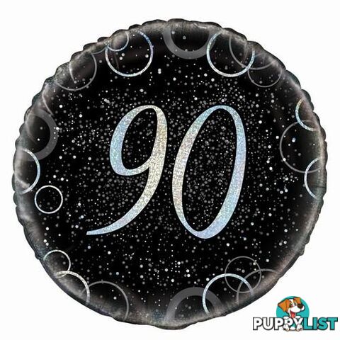 Glitz Silver 90th Birthday 45cm (18) Foil Balloon Packaged - 011179558278