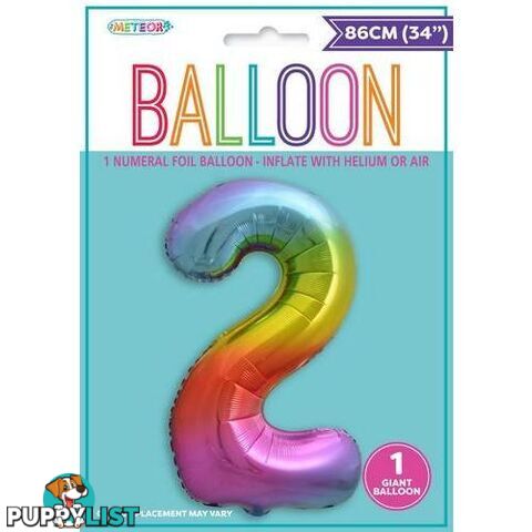 Rainbow 2 Numeral Foil Balloon 86cm (34) - 9311965448228