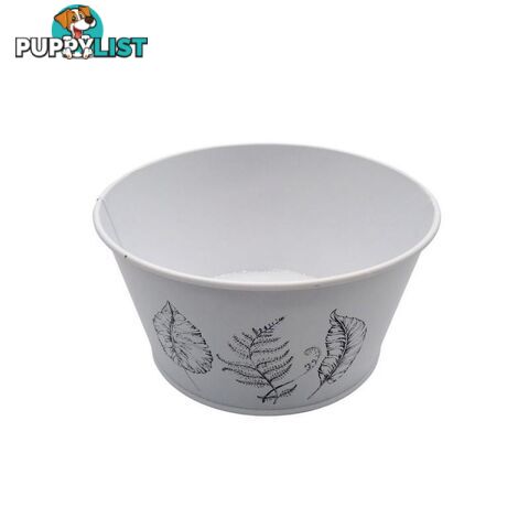 Round Pot Leaf Print White 19.5x10cm High - 800591