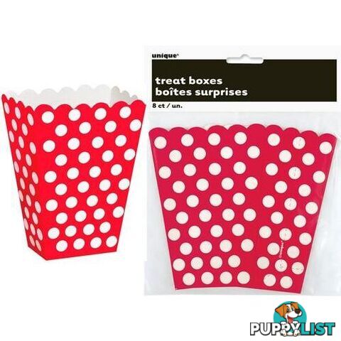 Dots Ruby Red 8 Treat Boxes 14cm H x 10cm W x 6cm D (5.5 x 4 x 2.4) - 011179592920