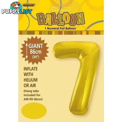 Gold 7 Numeral Foil Balloon 86cm (34) - 9311965483175