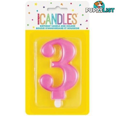 Numeral Candle 3 - Metallic Pink - 011179196036