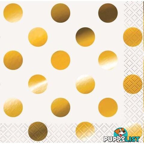 Foil Stamped Dots Gold 16 Beverage Napkins 2ply 25.4cm x 25.4cm (10 x 10) - 011179323111