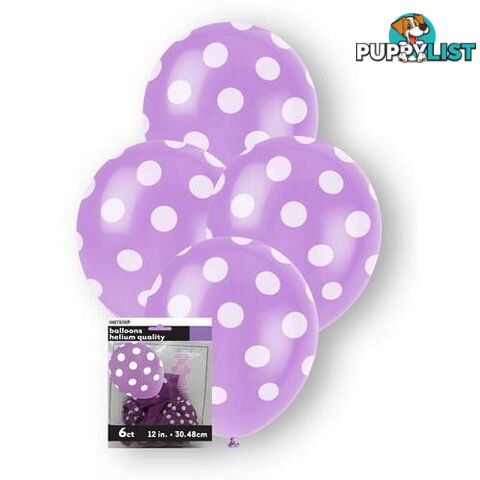 Dots Pretty Purple 6 x 30cm (12) Balloons - 9311965575979