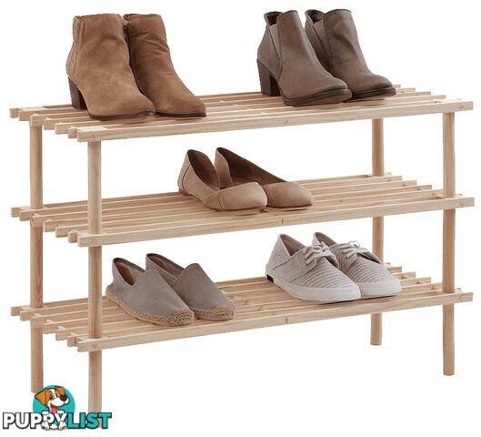 Shoe Rack 3 Tier Natural 74x26x52cm - 9337922003453