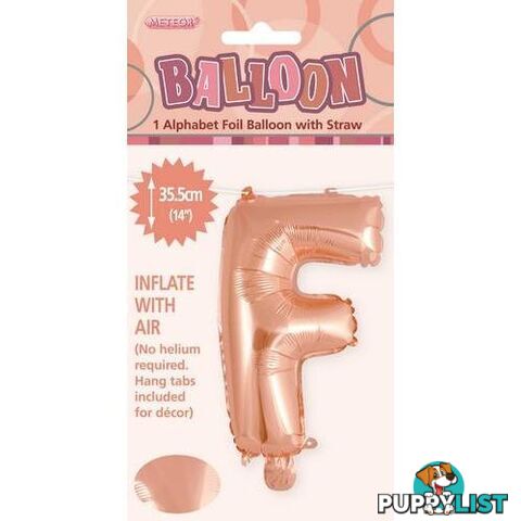 Rose Gold F Alphabet Foil Balloon 35cm (14) - 9311965447559