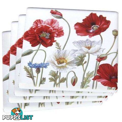 Poppies on White Coaster Set 4pcs 10 cm - 9342816019007