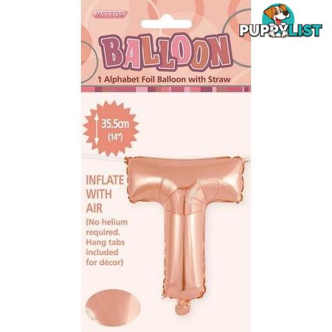 Rose Gold T Alphabet Foil Balloon 35cm (14) - 9311965447696