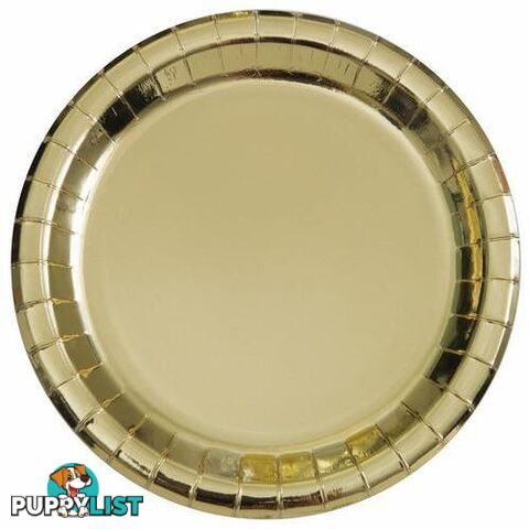 Gold Foil 8 x 23cm (9) Round Paper Plates - 011179322954