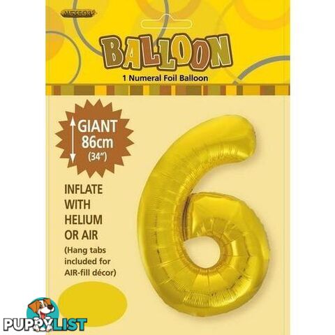 Gold 6 Numeral Foil Balloon 86cm (34) - 9311965483168