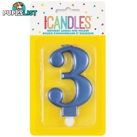 Numeral Candle 3 - Metallic Blue - 011179196135