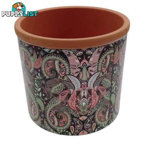 Medium Pot Mosaic Range 14x12cm Black Paisley Design - 801049