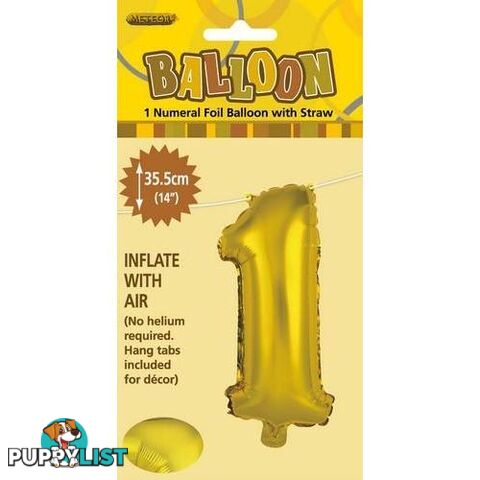 Gold 1 Numeral Foil Balloon 35cm (14) - 9311965428916