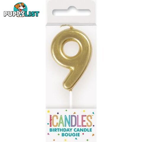 Mini Gold Numeral Pick Candles - 9 - 011179199594