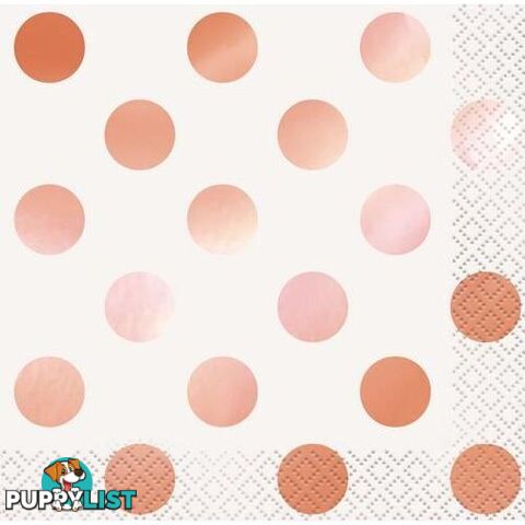 Foil Stamped Dots Rose Gold 16 Beverage Napkins 2ply 25.4cm x 25.4cm - 011179534715