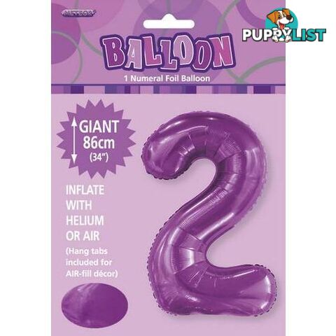 Pretty Purple 2 Numeral Foil Balloon 86cm (34) - 9311965506225