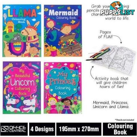 Colouring Book Girls 4 Designs 19.5x27cm - 9326243220038