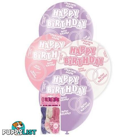 Glitz Pink 6 x 30cm (12) Latex Balloons - Happy Birthday - 011179808700