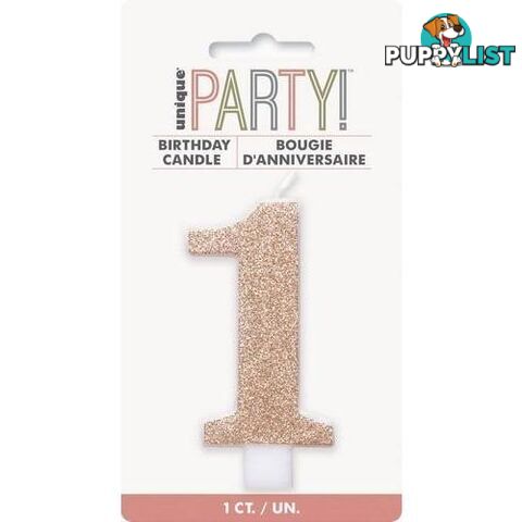 Numeral Candle 1 - Glitter Rose Gold - 011179849710