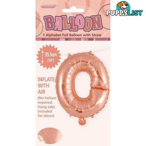 Rose Gold O Alphabet Foil Balloon 35cm (14) - 9311965447641