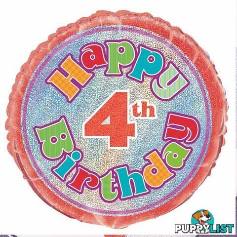 4th Birthday 45cm (18) Foil Prismatic Balloons Packaged - 011179554911