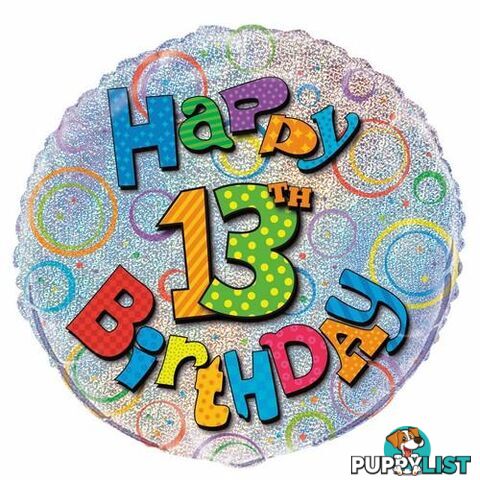 13th Birthday 45cm (18) Foil Prismatic Balloons Packaged - 011179555093