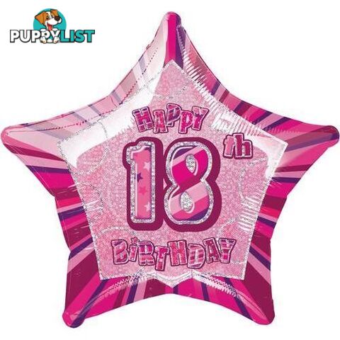 Glitz Pink 18th Birthday Star 50cm (20) Foil Balloon Packaged - 011179551057