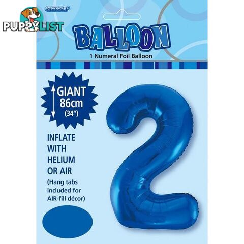 Royal Blue 2 Numeral Foil Balloon 86cm (34) - 9311965483328