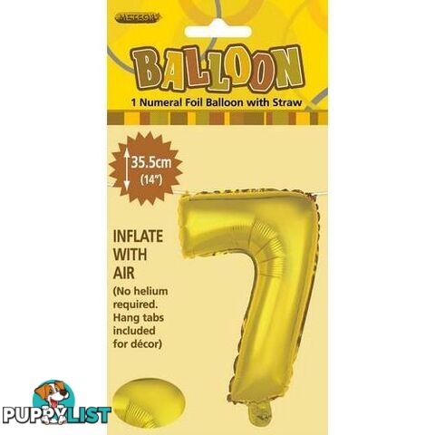 Gold 7 Numeral Foil Balloon 35cm (14) - 9311965428978