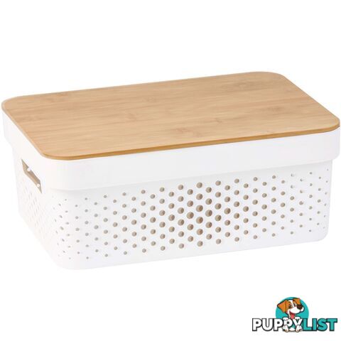 Infinity Plastic Storage Basket with Bamboo Lid - 10L White - 800119