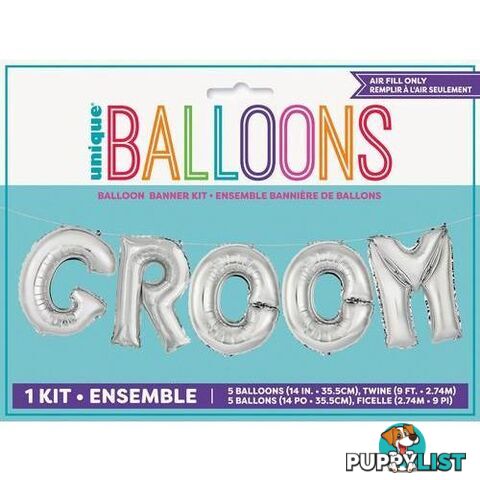 Groom Silver 35.5cm (14) Foil Letter Balloon Kit - 011179536733