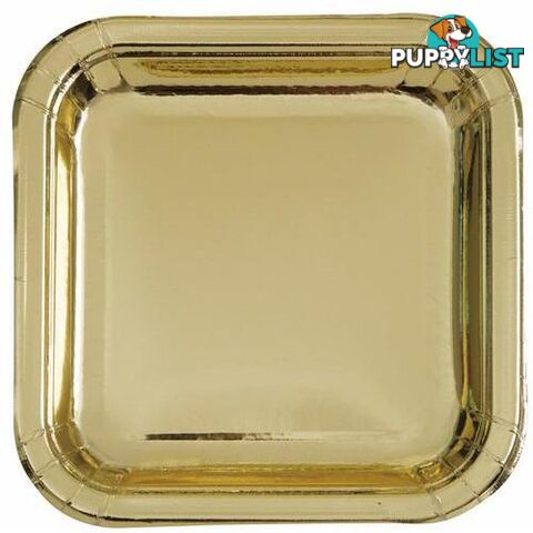 Gold Foil 8 x 23cm (9) Square Paper Plates - 011179323357