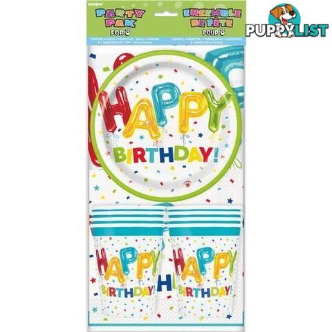 Happy Balloon Party Pack For 8 - 011179731077