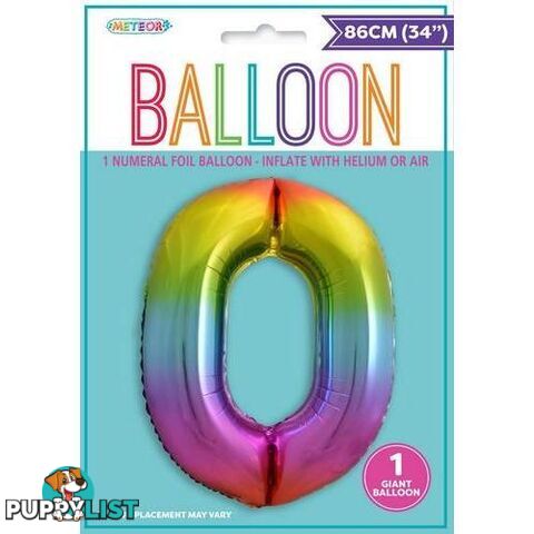 Rainbow 0 Numeral Foil Balloon 86cm (34) - 9311965448204