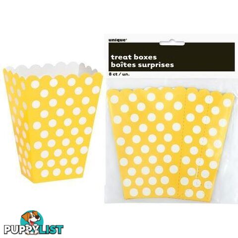 Dots Sunflower Yellow 8 Treat Boxes 14cm H x 10cm W x 6cm D (5.5 x 4 x 2.4) - 011179592937