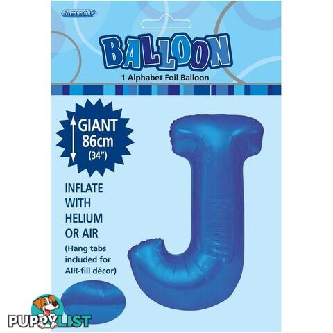 Royal Blue J Alphabet Foil Balloon 86cm (34) - 9311965483793