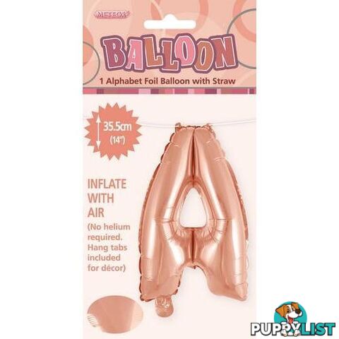 Rose Gold A Alphabet Foil Balloon 35cm (14) - 9311965447504